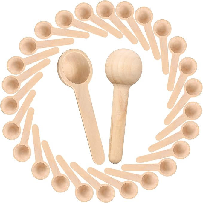 Patelai 30 Pieces Mini Wooden Spoons Bulk 3 Inch Small Condiments Tiny Jars Spoons for Coffee Condiment Honey Teas Sugar Kitchen Cooking Bath Salt (Cute Style)
