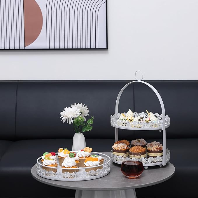6 Pcs White Cake Stands Set, QENUIITEA Cake Display Pedestal Tiered Cupcake Holder Dessert Plate Serving Tower Tray Decorative for Wedding Birthday Party Baby Shower Celebration