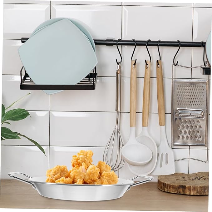 Garneck Stainless Steel Snack Plate Double Handle Salad Dish Versatile Serving Tray