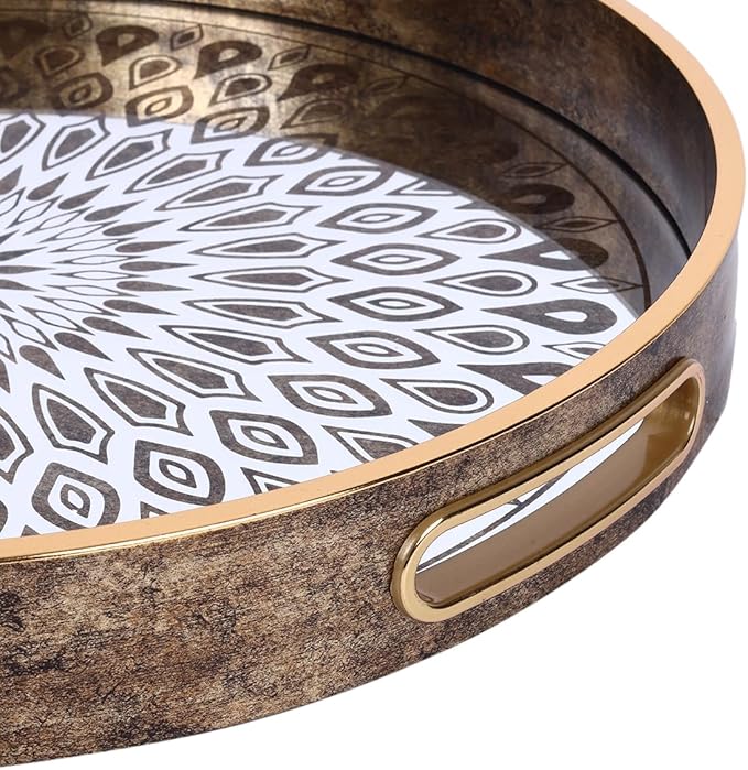 SINT Serving Tray with Antique Look & Stylish Design, Decorative Trays with Handles for Kitchen, Round Ottoman Tray for Dinning | Living Room & Home Décor | Pack of 2