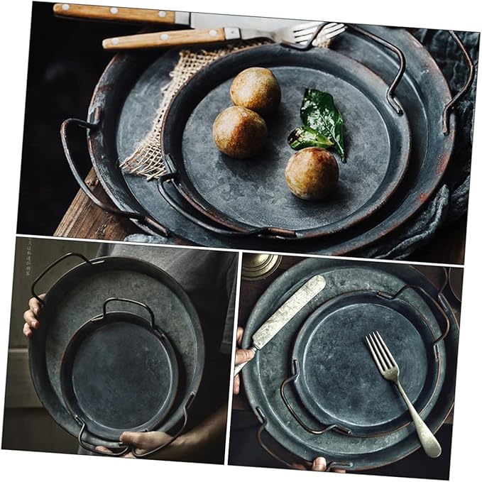PRETYZOOM 1Pc Vintage Iron Art Storage Plate Retro Jewelry Display Tray Shape Home Serving Tray Easy to Clean for Desserts Fruits and
