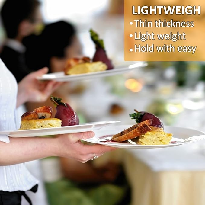 10 Inch White Melamine Plates Wide Side Flat Bottom Deep Round Dinner Plates Salad and Dessert Plates Lightweight Durable and Easy to Clean,Non Ceramic Disc Pad Set of 6,PYW-10-06