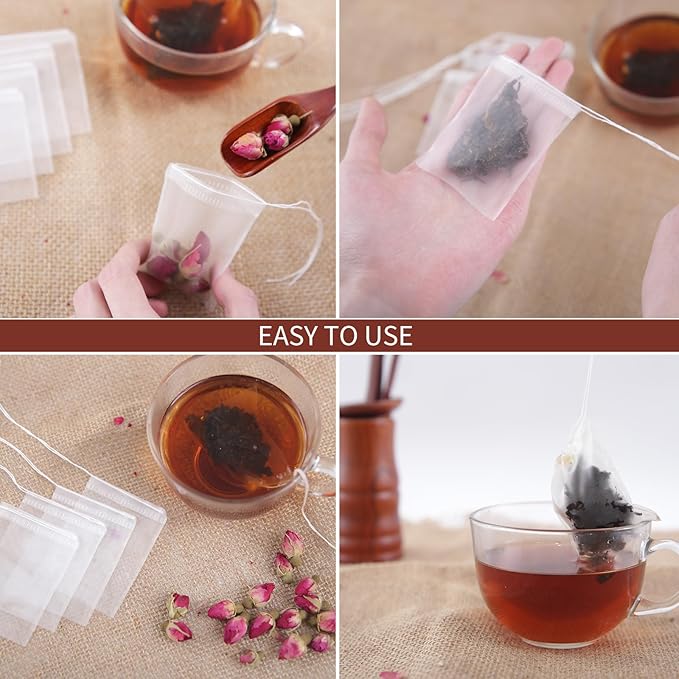 YICHEN 100pcs Empty Tea Filter bags,Disposable Unbleached Tea Bags with Drawstring for Loose Tea,safe Nylon material,white Small Empty Tea Bags 3.5 x 2.8 inch.
