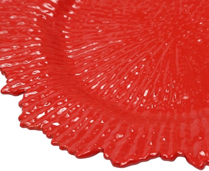 24 PCS Charger Plates Bulk, 13 Inch Floral Reef Plastic Charger Dinner Plates Round Service Plates Decorative Chargers Bulk for Table Setting Wedding Party Event(Red)