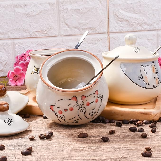 Ceramic Sugar Bowl with Lid and Spoon, Japanese Sugar Bowl with Spoon and Lid (Style 2)