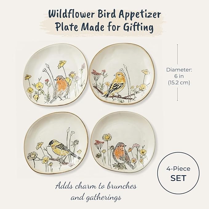 Blue Sky Clayworks Wildflower Bird Appetizer Plate Plate, 6" D