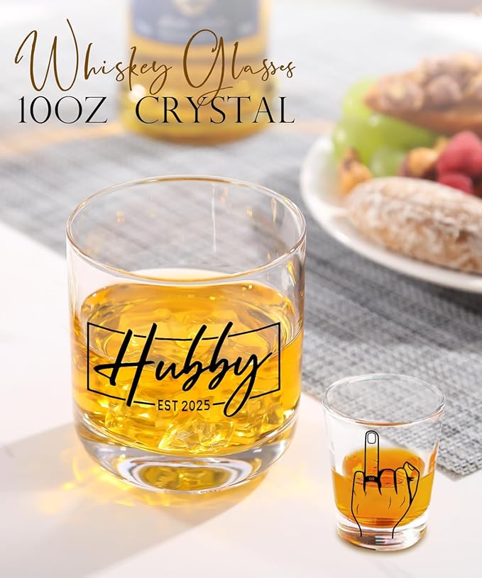 Wedding Gifts 2025 -Hubby & Wifey Wine&Whiskey Glass Set,Mr and Mrs Gifts - Anniversary Wedding Gift for Couple,Unique Bridal Shower Gift,Bride and Groom Shot Glasses