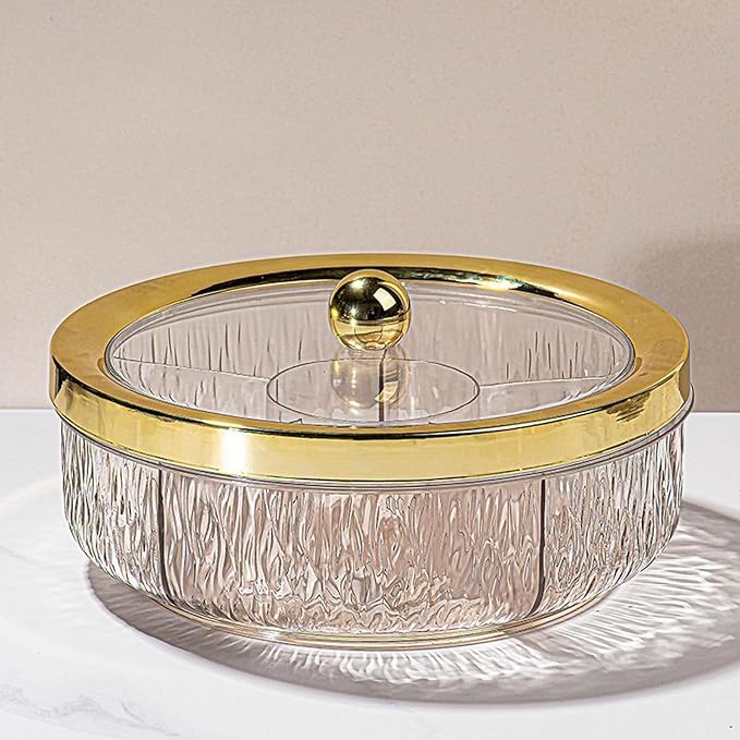 Divided Serving Tray with Transparent Lid Snack Tray Rotatable Base Appetizer Platter with 6 Compartments Dessert Dish Suitable for Gift Giving Home D, Golden Ball