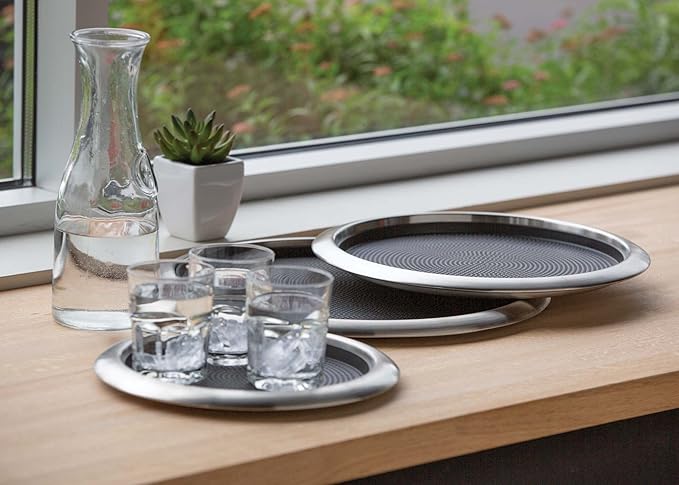 Service Ideas TR1412RI Tray with Removable Insert, 12" Round, Stainless Steel, Brushed