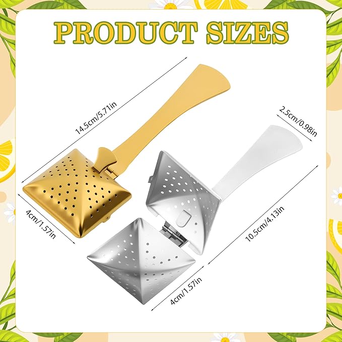 2PCS Stainless Steel Tea Infuser,Creative Square Tea Diffuser with Fine Holes Tea Strainer Steeper for Loose Leaf Tea Spices Seasonings Teawear Accessories Father's Day Gift, Gold+Silver
