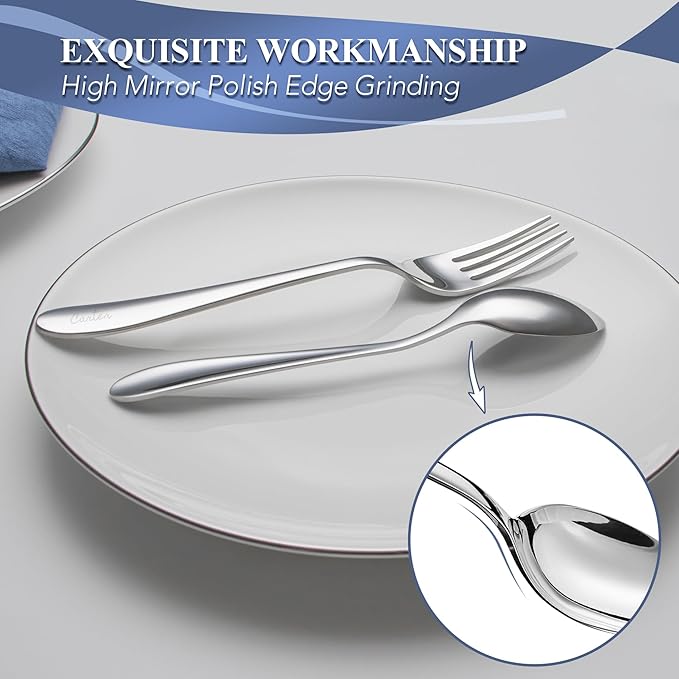 Personalized Dessert Forks and Spoons Silverware Set, 8 Piece Custom Text Engraved Stainless Steel Flatware Cutlery Sets, Mirror Polished Salad Fork and Teaspoon Set