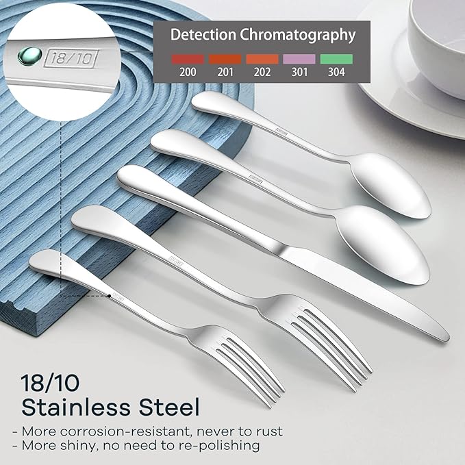18/10 Stainless Steel Flatware Silverware Set for 4, E-far 20-Piece Cutlery Metal Eating Utensil Tableware Forks and Spoon Sets for Restaurant Wedding - Simple Fancy Style & Dishwasher Safe