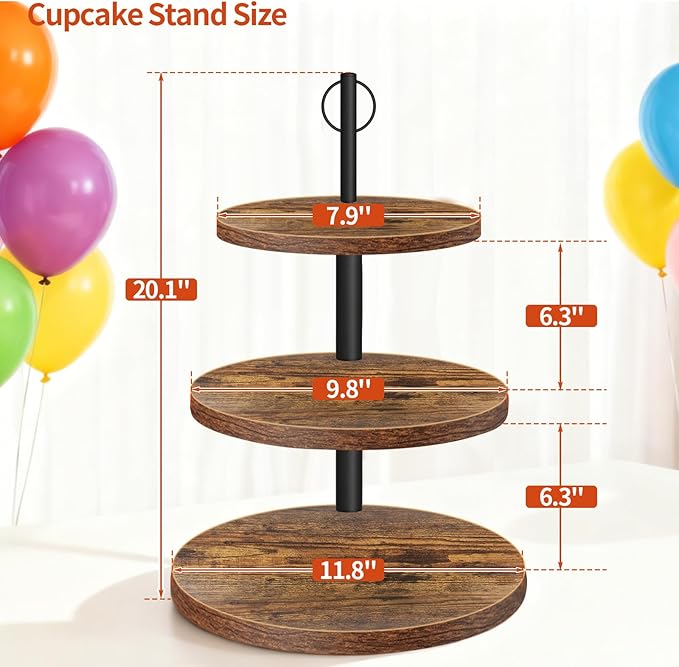 Cupcake Stand, 3 Tier Cupcake Stand Rustic Dessert Table Display Set Wood Cupcake Tower Cake Stand Tiered Tray Stand for Wedding Birthday Baby Shower 1 Pack