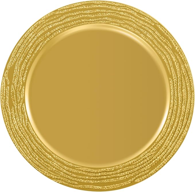 100 Pcs Antique Charger Plates Bulk 13 Inch Embossed Rim Plastic Party Dinner Plate Chargers Round Decorative Server Plate for Wedding Party Event Tableware (100pcs-gold10)