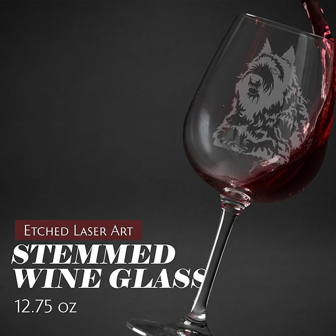 Etched Laser Art Bouvier des Flandres Personalized Dog Themed Etched 12.75oz Wine Glass Custom Dog Breed Wine Glasses, Ideal for Pet Lovers, Birthday Gift for Men & Women, Personalized Gift