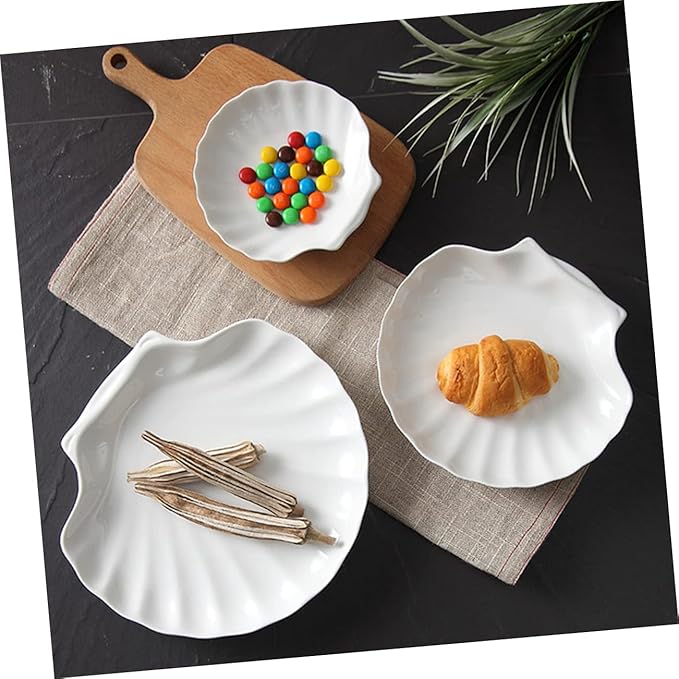GLEAVI 4-Piece Shell-Shaped Ceramic Plates Set Multipurpose Food Serving Dishes for Breakfast Appetizers and Desserts Elegant Kitchen Supplies
