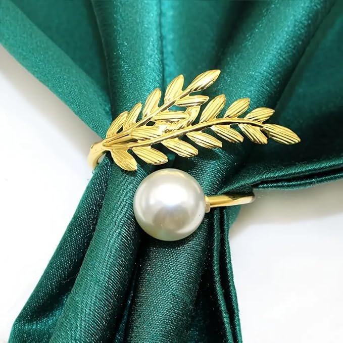 Gold Pearl Napkin Rings Bulk Set of 12 Napkin Ring Holder for Christmas Thanksgiving Wedding Party Easter Dinner Dinner Table Decorations