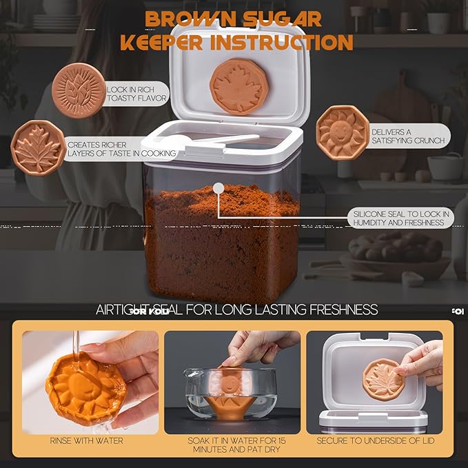 Brown Sugar Container- 2 Qt/2L Airtight Brown Sugar Keeper Storage Container Flour Container Coffee Canister with Spoon Food Cereal Bins Household for Kitchen Pantry (W-2.0A)