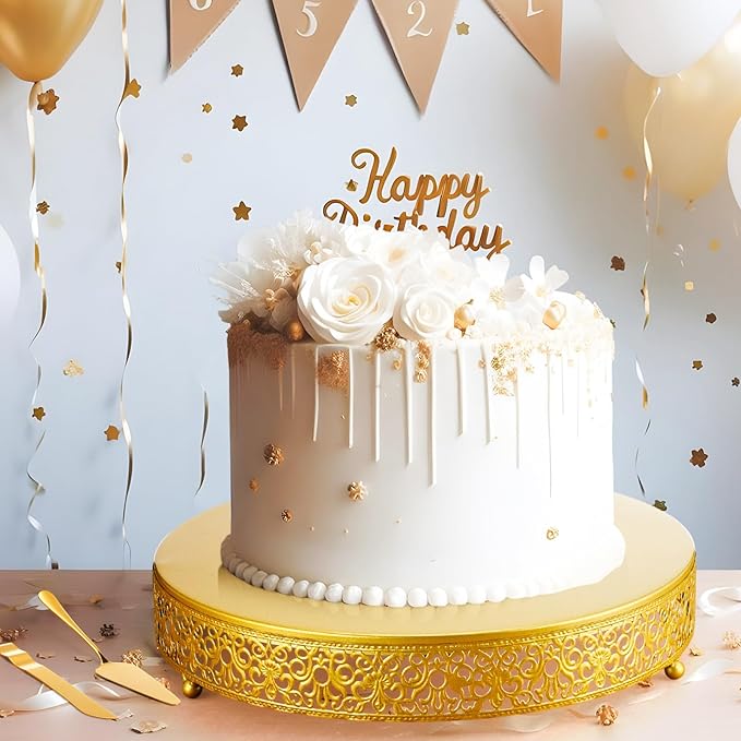 Wenqik 14 Inch Christmas Cake Stand Gold Metal Round Cupcake Dessert Stand with Cake Cutting, Spatula Xmas Cupcake Pastry Display Candy Holder Display for Christmas Wedding Birthday Party(Classic)