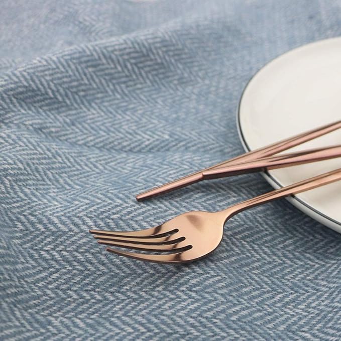 JASHII 24 Piece Titanium Rose Gold Plated Stainless Steel Flatware Set, 24 Piece Copper Silverware Set, Service for 6 (Shiny Copper)