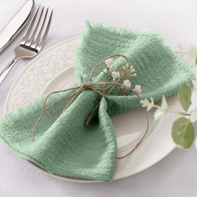 Socomi Set of 6 Linen Napkins Sage Green Easter Spring Cloth Napkins Washable Cotton Dinner Napkins Fringe 17"x17" for Wedding Party Bridal Baby Shower Birthday Table Decorations