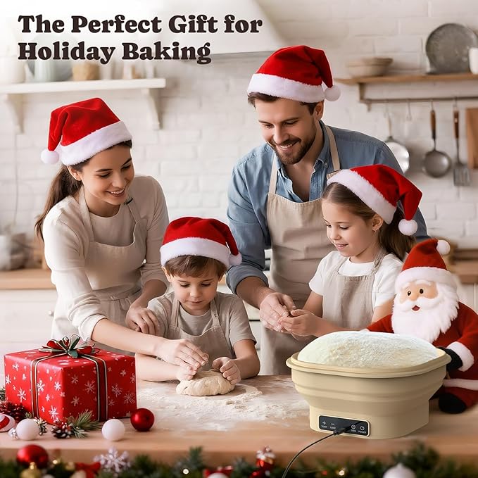 Heating Sourdough Starter Kit, 2L Electric Thermostatic Silicone Square Foldable Banneton Bread Proofing Basket with 6 Timer & Temp Settings for Dough Rising, Dishwasher Safe, Bread Making Kit
