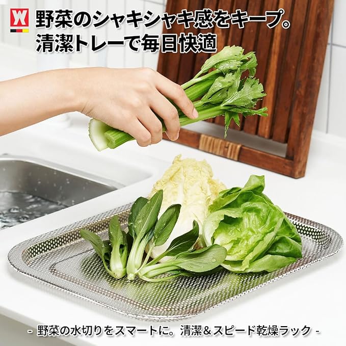Stainless Steel Vegetables & Fruits Rinse Strainer, Perforated Colander Tray, Small Drying Rack for Dishes, Fitting Lid for Washing-up Bowl/Dishpan/Basin, Compact & Functional Design