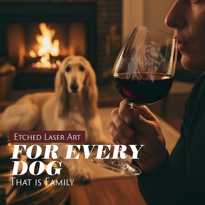 Etched Laser Art Afghan Hound Personalized Dog Themed Etched 12.75oz Wine Glass Custom Dog Breed Wine Glasses, Ideal for Pet Lovers, Unique Birthday Gift for Men & Women, Personalized Gift