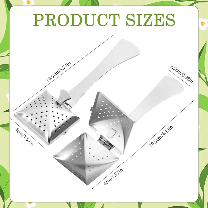 2PCS Stainless Steel Tea Infuser Filter, Fine Mesh Tea Interval Diffuser Strainer Creative Square Tea Holder Steeper with Long Handle for Teawear Accessories Father's Day Gift,Silver