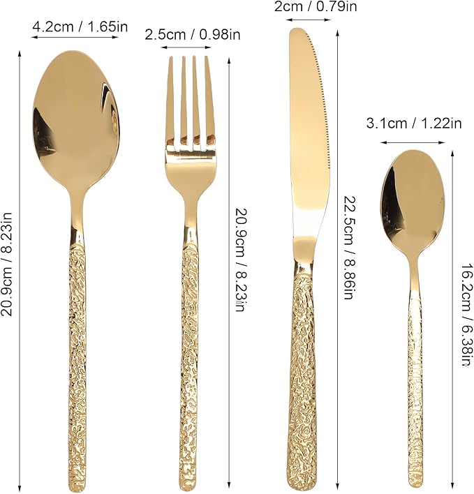 Pssopp 6 Piece Stainless Steel Cutlery Set, Serving Sets Forks Spoons for Restaurant Wedding Party Home (Stone Pattern Gold)