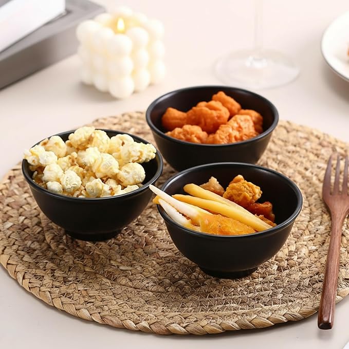 Tioncy 20 Pack 10 oz Black Dessert Bowls Set Round Melamine Bowls for Pasta Cereal Rice Soup Snack Candy Ice Cream Pudding Fruit Salad, Dishwasher Safe
