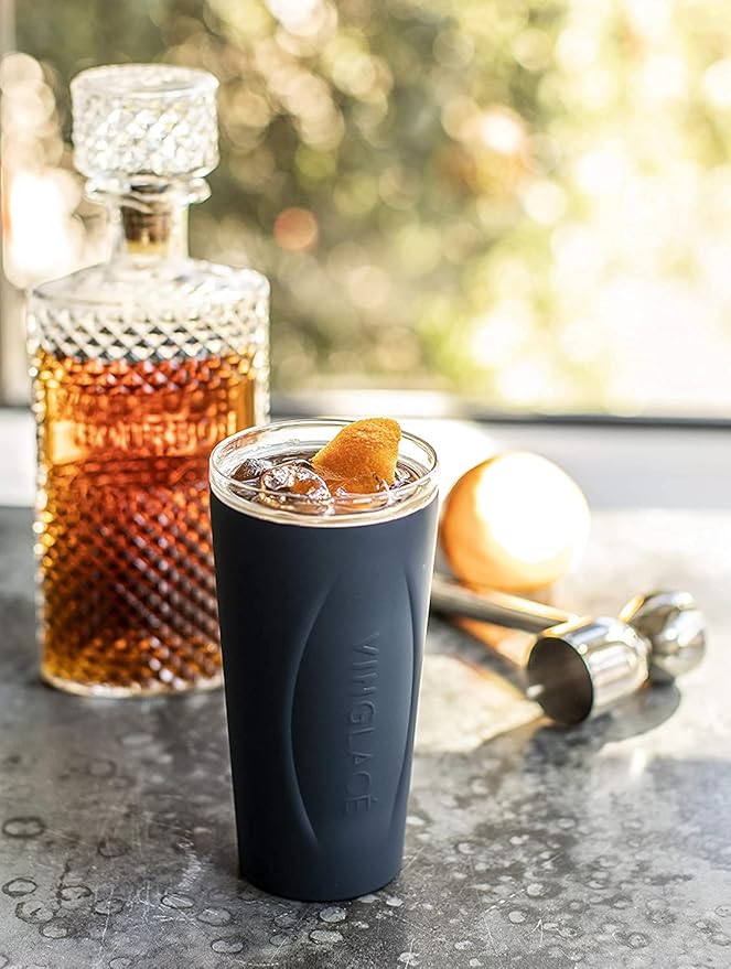 Vinglacé Stainless Steel Drink Tumbler- Insulated Hot and Cold Beverage Cup with Glass Insert and Lid, 14 oz, Rose