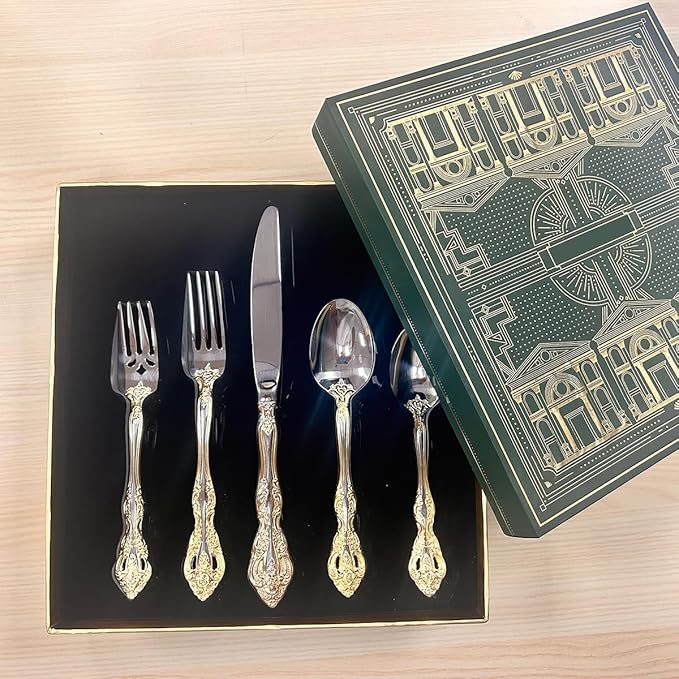 20 Piece Golden Flatware Set for 4, Luxury Silverware Set, 18/10 Stainless Steel Flatware Cutlery Utensil Set, Mirror Polished, Dishwasher Safe (20-Piece for 4)