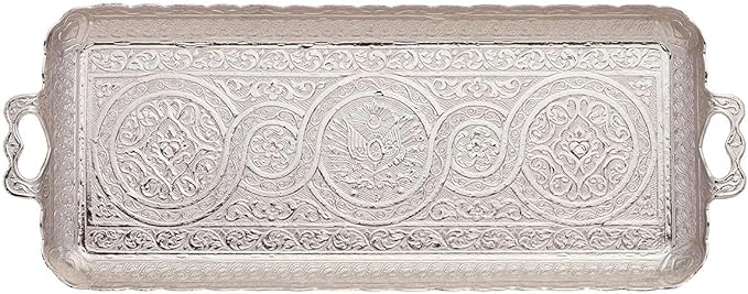 Turkish Ottoman Coffee Tea Beverage Serving Wavy Tray 14.2 * 5.5 inch Suitable for Serving 2 Cups, Weight 350 Grams (Silver)