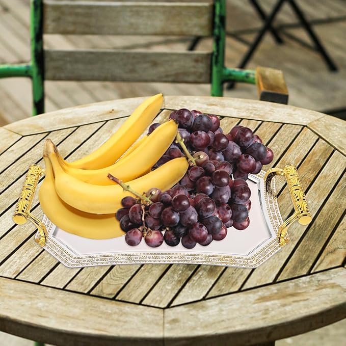 Amosfun Metal Serving Tray with Handles: 11.02 x 7.87 x 4.72 Inch Rectangle Serving Platter for Fruit Snacks Desserts Holiday Party Supply
