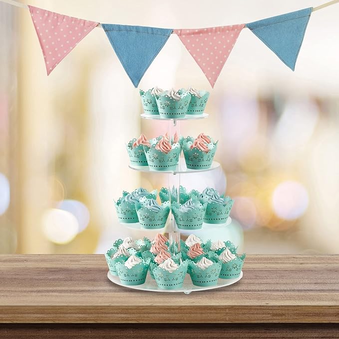 Acrylic Cupcake Stand Clear Cupcake Holder Display Stand Dessert Pastry Tower Stand for Wedding Birthday Bar Party Décor (Round - 4 Tier)