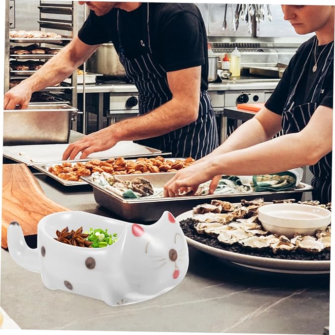Happyyami Cute Cat Sauce Dish Appetizer Plate for Dipping Soy Sauce Condiments Dishwasher Safe Parties Housewarming and Birthdays