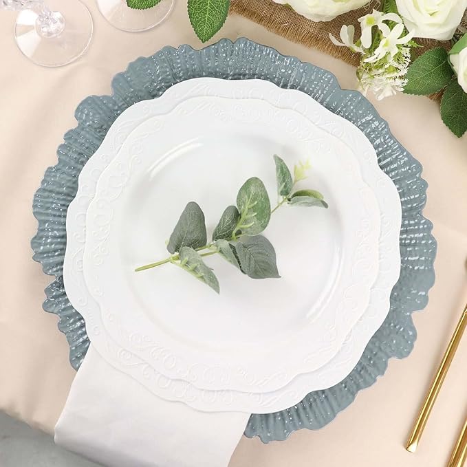 13" Charger Plates - Set of 12 - Acrylic Dusty Blue Round Reef Disposable Chargers, Ideal for Dinner Party Wedding Holiday Bulk Events