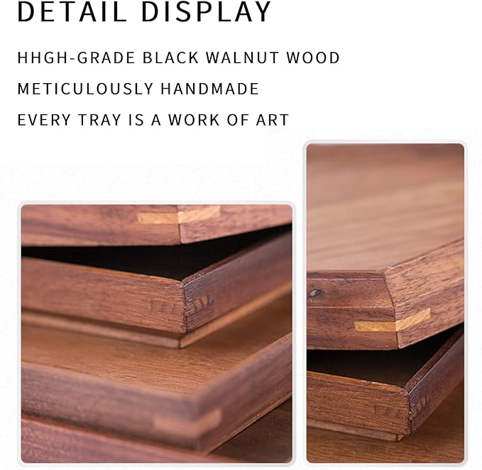 Wood Serving Trays for Home Bar Restaurant Coffee Shop - 11.81''L x 7.87''W Black Walnut Wood Tray, Tea Tray, Coffee Tray, Food Tray (M - 11.81'' x 7.87'')