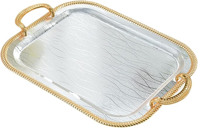 Serving Tray Tea Cup Holder Iron Art Cosmetic Perfume Makeup Display Vanity Tray Decorative Tray for Dressing Room Bathroom, M
