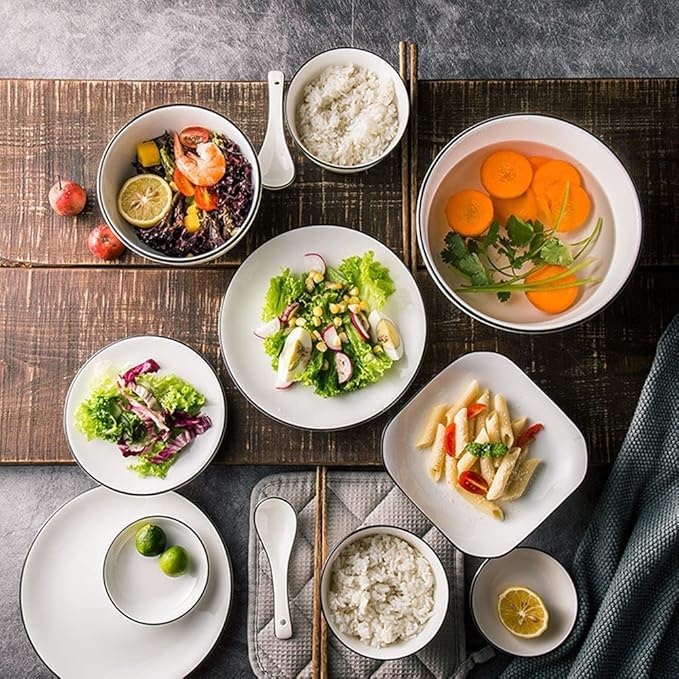 Table Service Crockery Set 50 Piece White Dinnerware Set,Ceramic Plates and Bowls Sets,High Temperature Firing