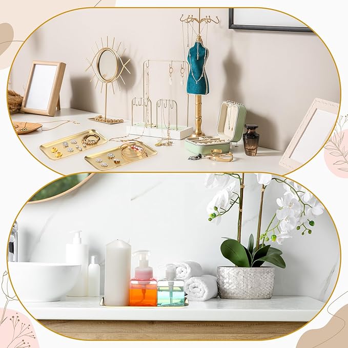 Vesici 12 Pcs 8.66 x 3.82 inches Small Gold Tray Bulk, Stainless Steel Rectangle Serving Trays Trinket Decorative Bathroom Tray for Vanity Jewelry Makeup Towel, Dish Plate Tea Fruit Storage Platter