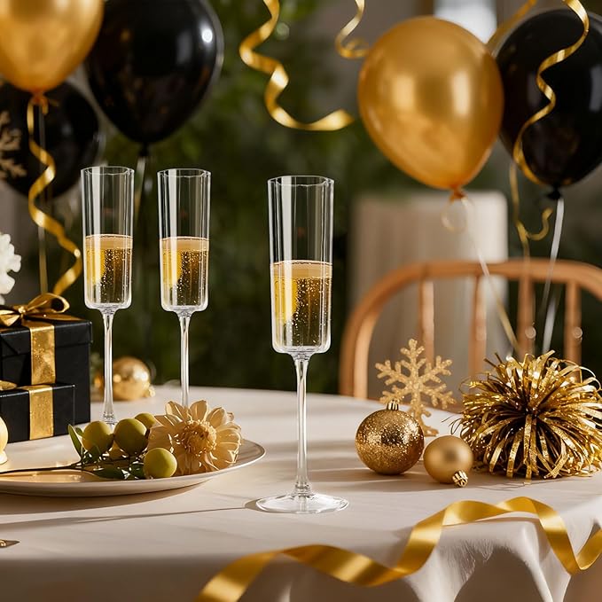 Ciaell 24 Pack Plastic Champagne Flutes - 6 Oz Flower Wavy Champagne Plastic Glasses - Heavy Duty Vintage Disposable Flutes for Party & Anniversary & Wedding