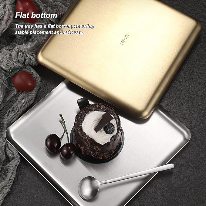 3 Pcs Small Serving Tray, Stainless Steel Coffee Table Tray, Wire Drawing Process, Beautiful and Understated, Waterproof and Durable(Silver,20x30CM/8x12IN)
