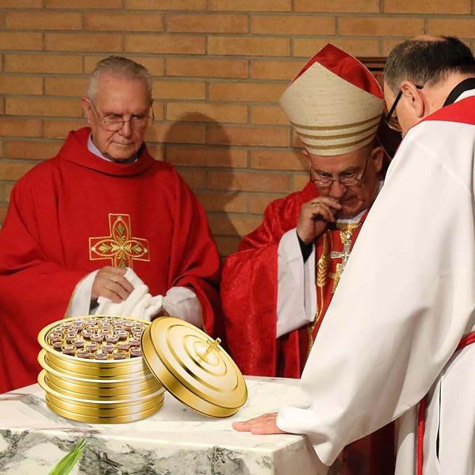 Holy Communion Tray for Churches with Lid Communion Set Stainless Steel Cup Tray with Cover Church Supplies Not Cups Included(Gold Color)