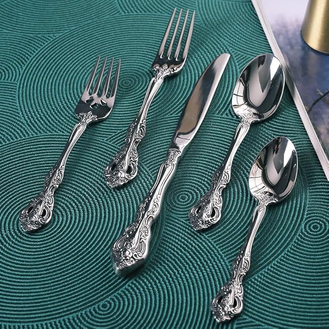 michelangelo cutlery set,18/10 stainless steel flatware sets, 60-piece service for 12 people,utensils tableware set for kitchen, dishwashe safe