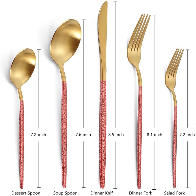20-Piece Silverware Set for 4,Gold Flatware Set With Red Handle,Durable Kitchen Eating Tableware Set,Include Fork Knife Spoon Set,Premium Stainless Steel Flatware Set,Dishwasher Safe