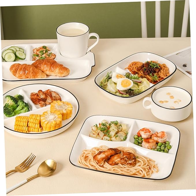 Ciieeo Diet Plate Compartment Square Dinner Plates Ceramic Serving Tray Party Breakfast