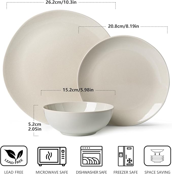 Ceramic Dinnerware Sets-12 Pieces Set, Plates Pasta Bowls Soup Bowls, Modern Stoneware Dishes, Reaction Glaze Black (Sky white)