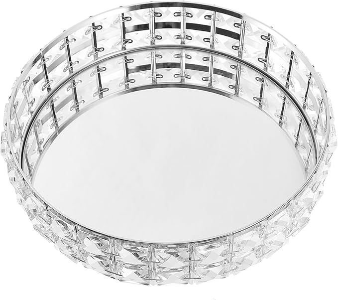 Mikinona Round Mirror Tray Decorative Serving Tray for Food for Home Round Platter Silver